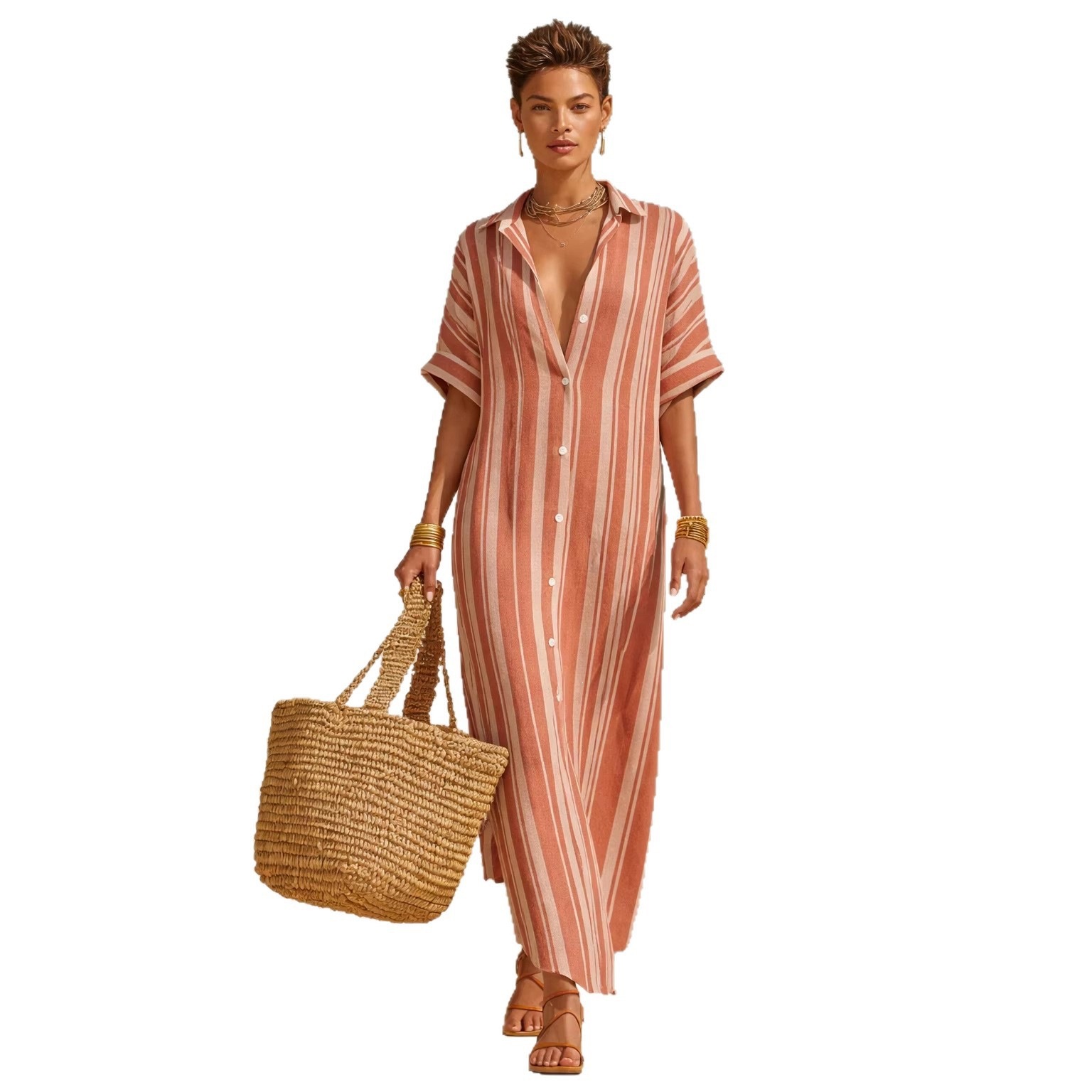 Women's Striped Shirt Dress Loose Casual Long Vacation Dress