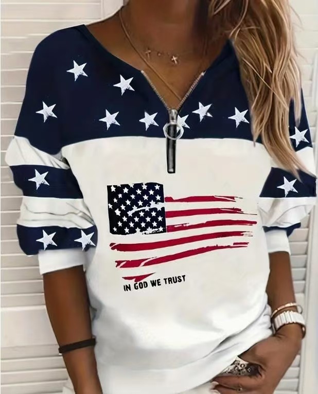 Women's Half-Zip Colorblock Striped Long-Sleeve Sweatshirt