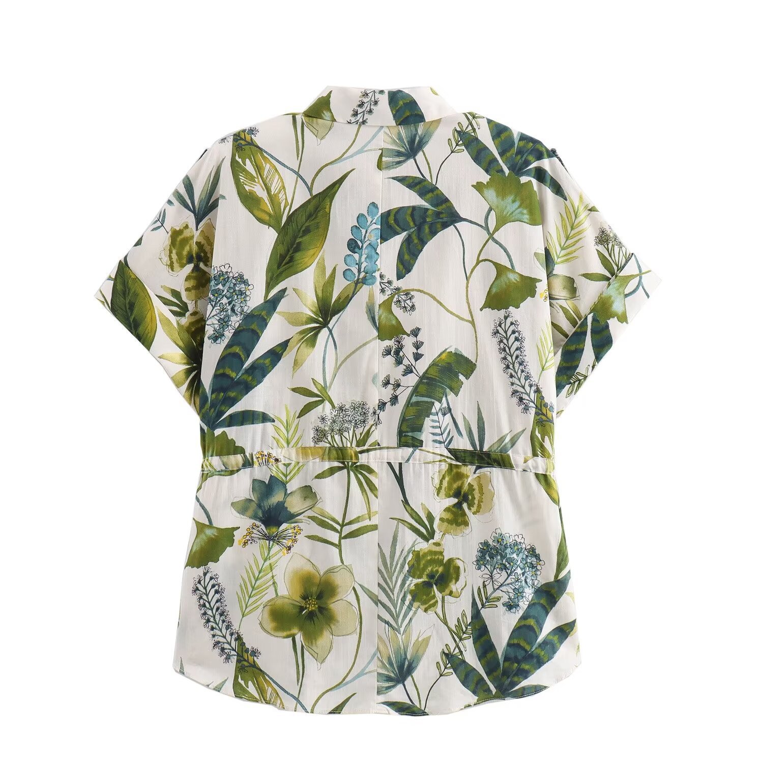 Women's Printed Shirt and Straight-Leg Pants Set with Waist Detail