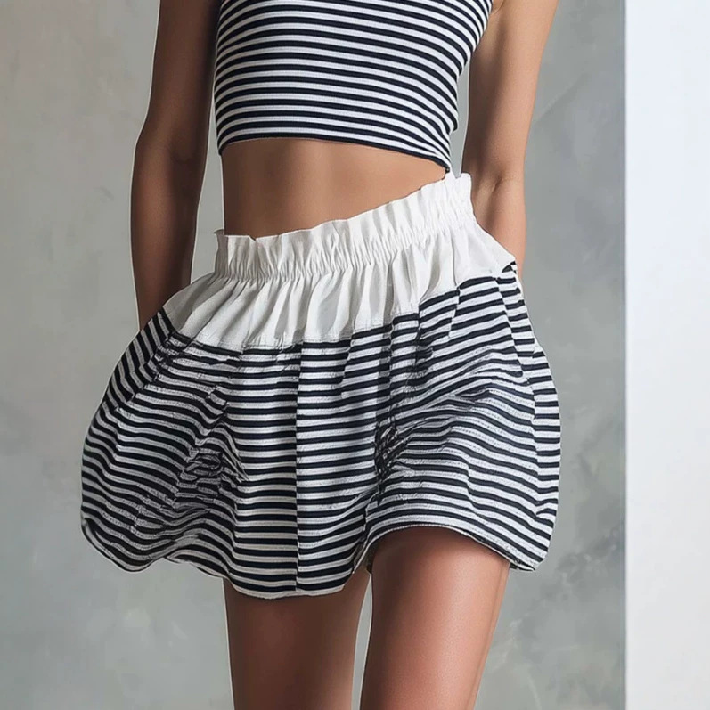 Striped Sleeveless Skirt Set Casual Two-Piece Outfit