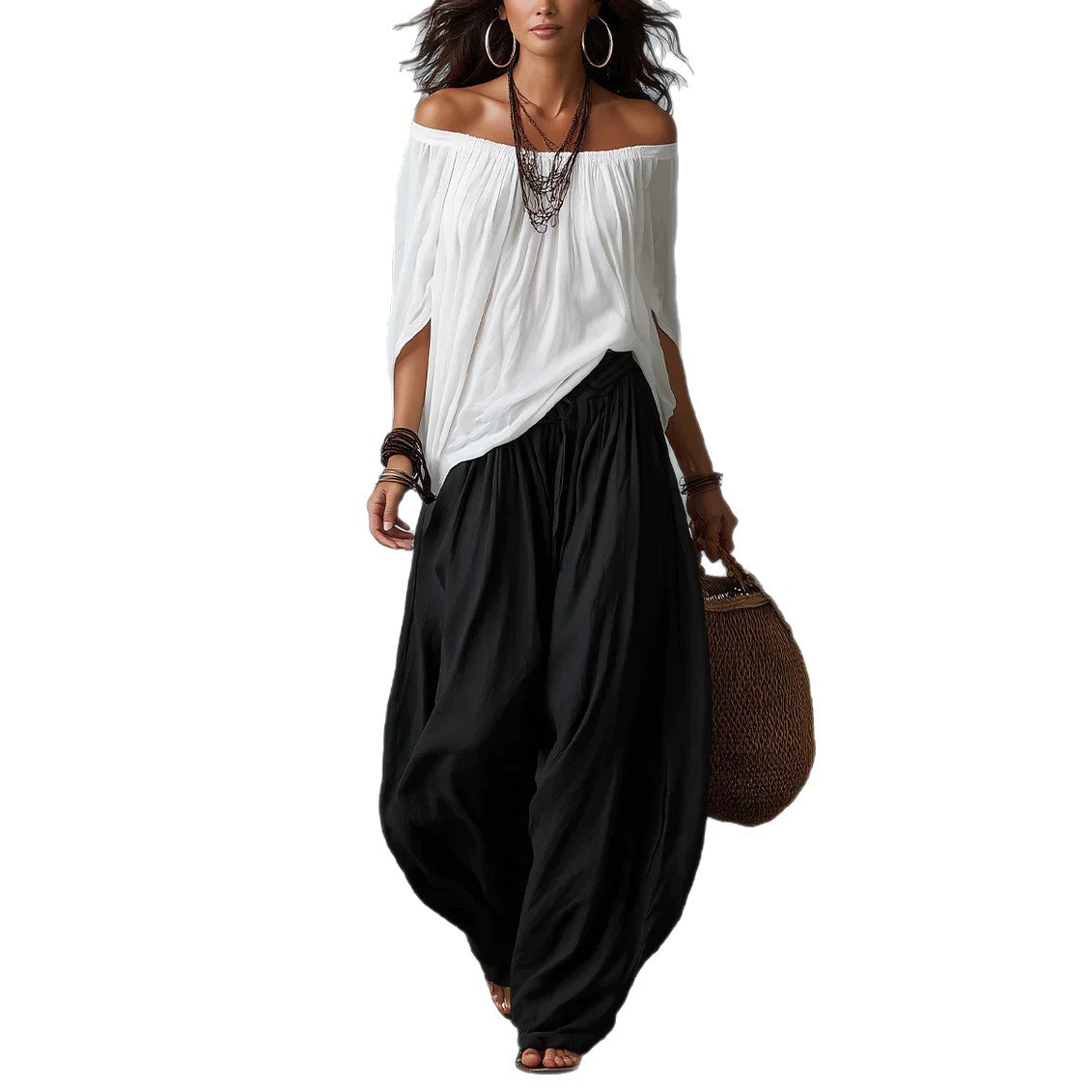 Women's Off-Shoulder Top & Wide-Leg Pants Two-Piece Set