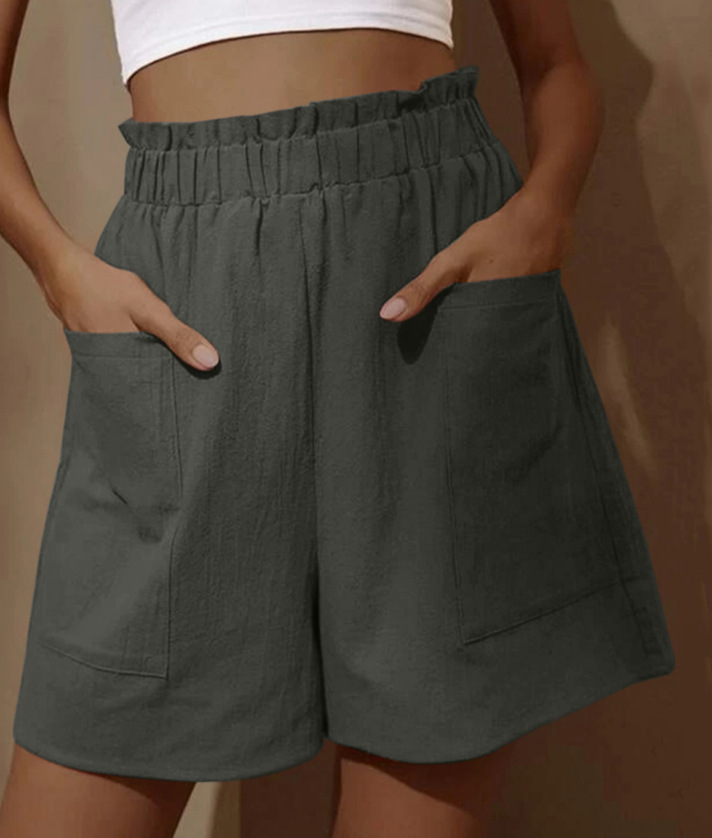 Cotton-Linen High-Waist Wide-Leg Shorts with Bubble Hem