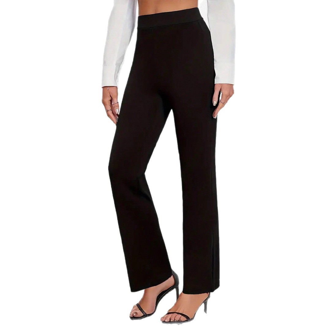 Women's High-Waist Straight-Leg Solid Casual Pants in Black
