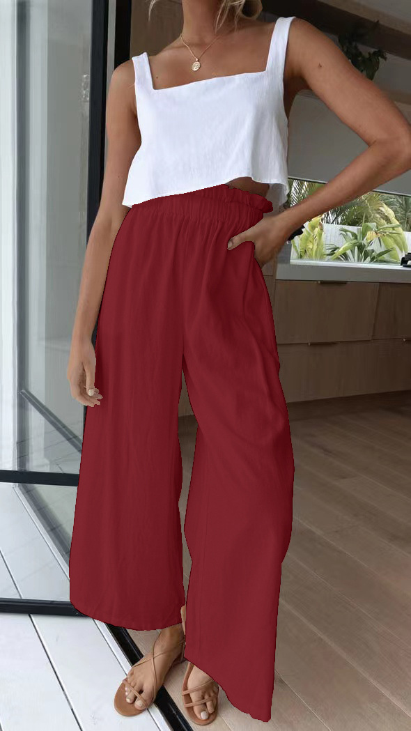 High-Waist Wide-Leg Pants Loose Flowy Floor-Length
