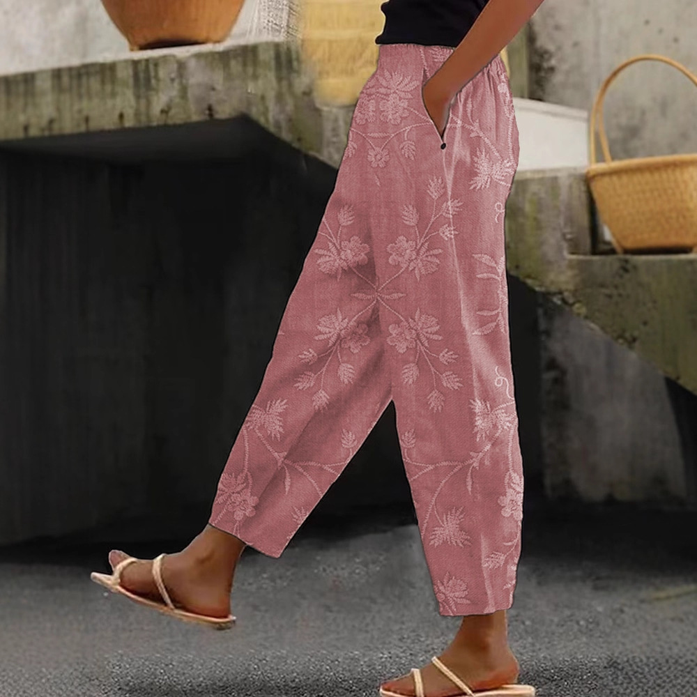 Women's Floral Print Straight-Leg Casual Pants Light Color
