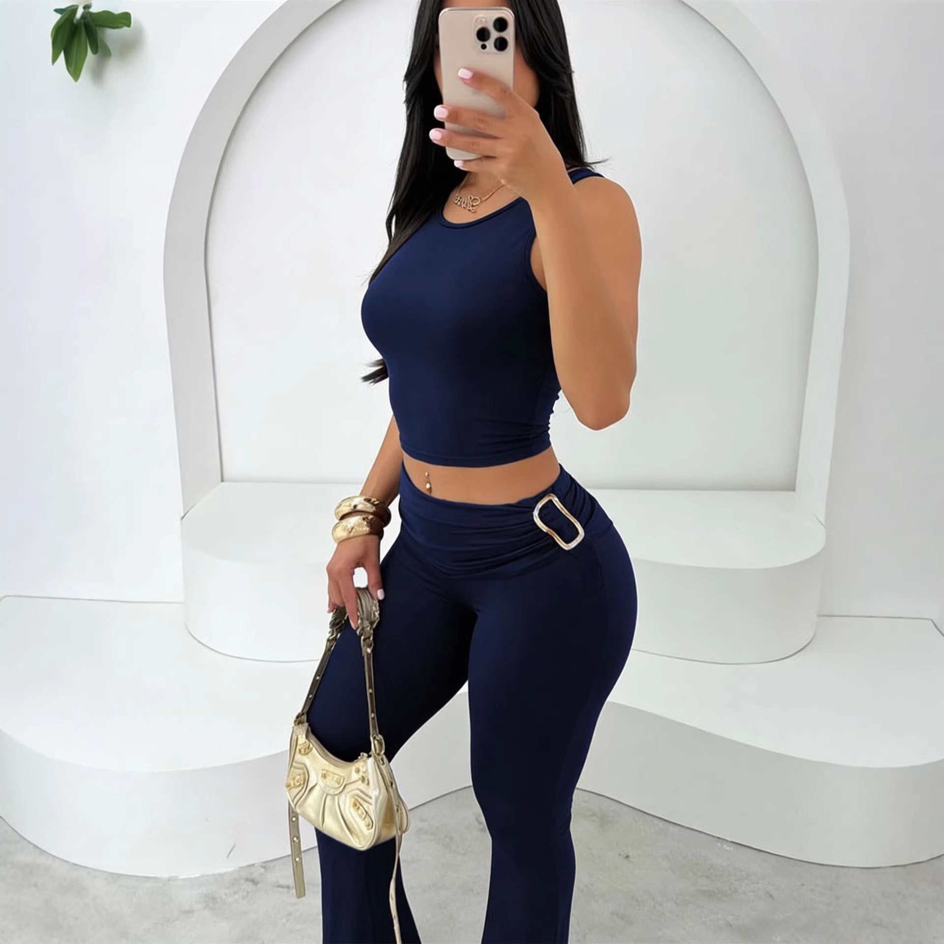 Women's Sleeveless Crop Top and Bodycon Pants Set