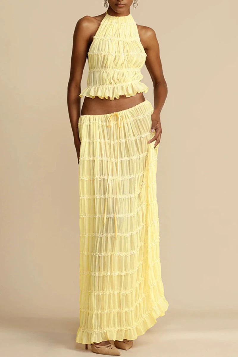 Sleeveless Halter Open-Back Maxi Dress Set