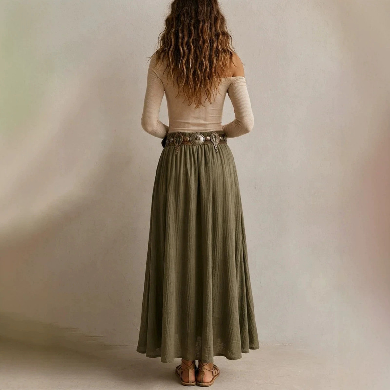 High-Waist A-Line Midi Skirt Slimming Flattering Solid Color