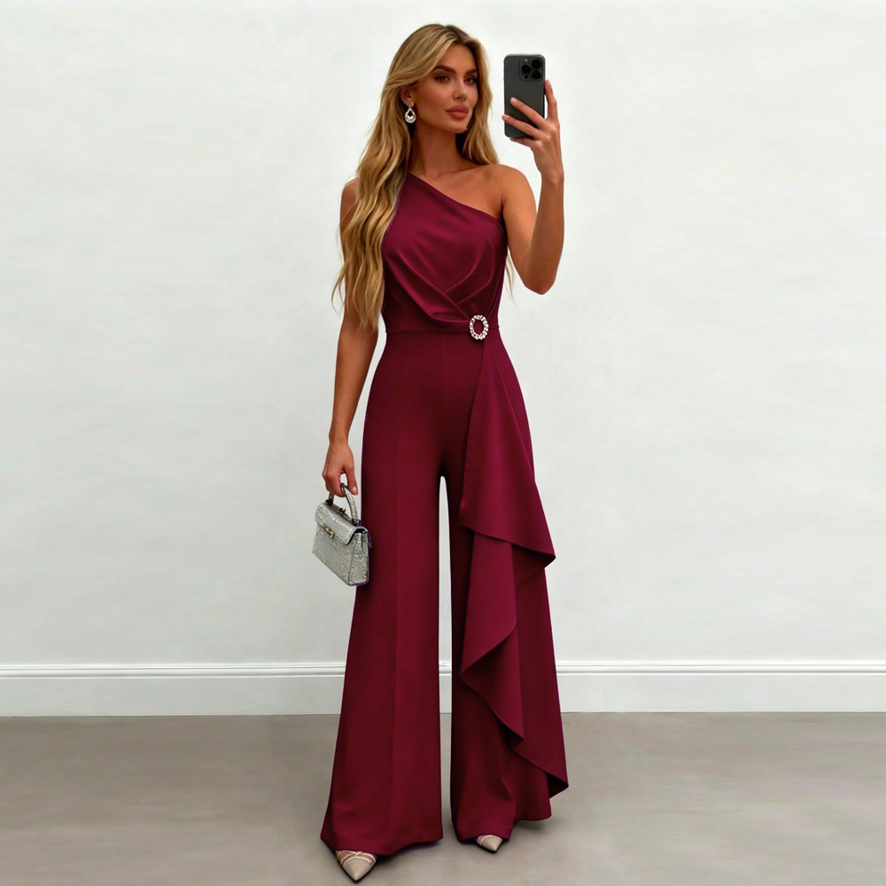 Women's Elegant Solid Color Jumpsuit Casual Straight-Leg Long Pants