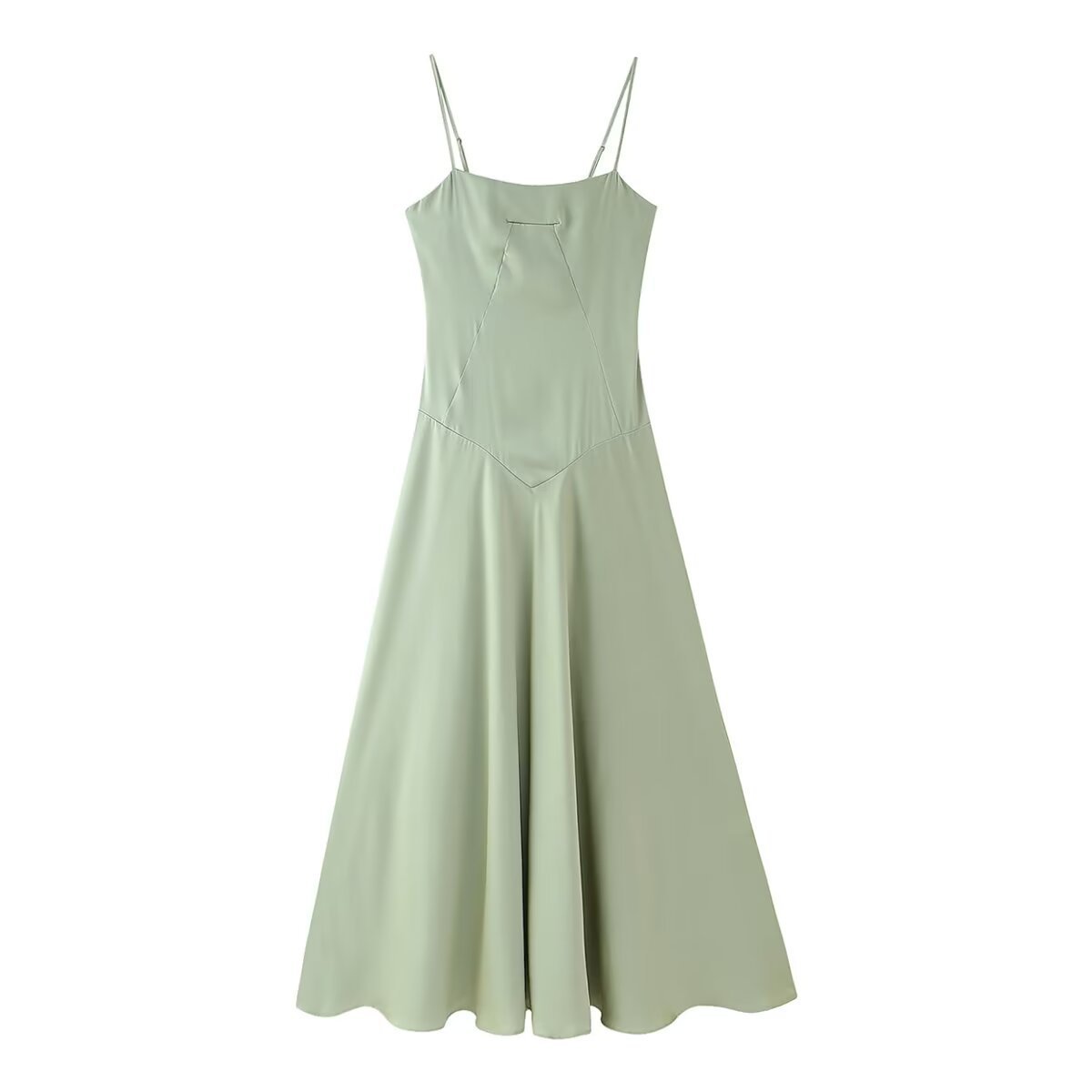 Women's Satin Dress with Cinched Waist and Full Skirt