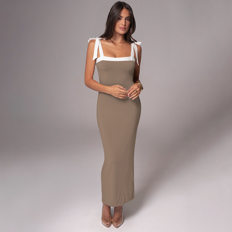 Women's Tie-Strap Slip Dress Reversible Bodycon Long Gown