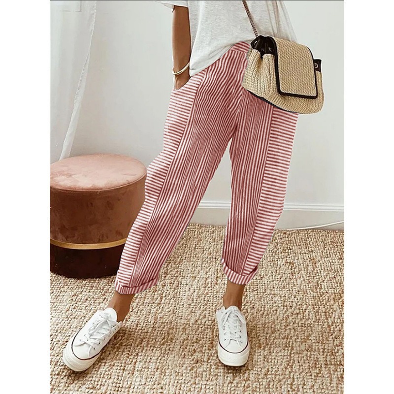 Woven Jacquard Striped Spliced Loose Casual Pants