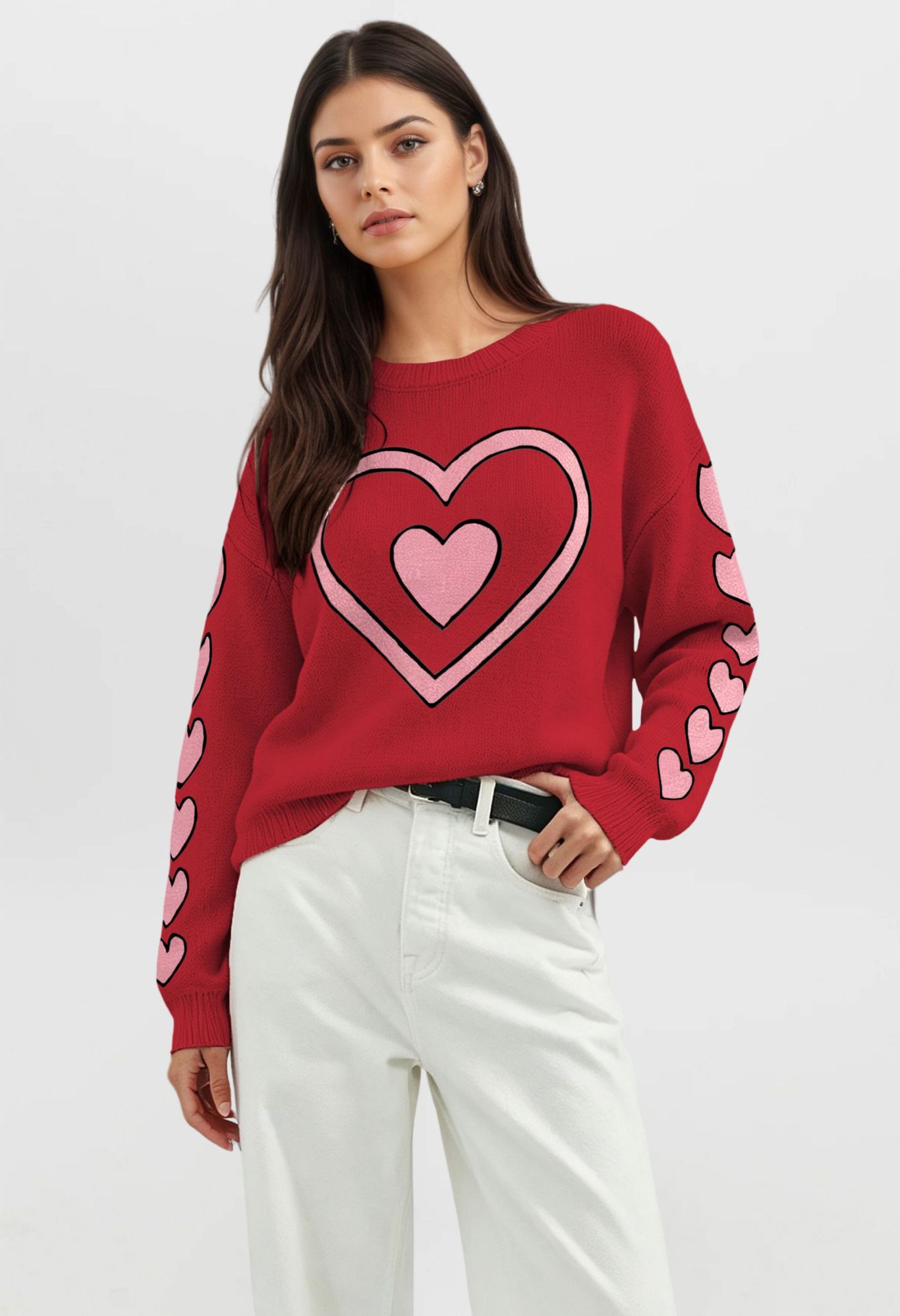 Heart Color-Block Pullover Sweater