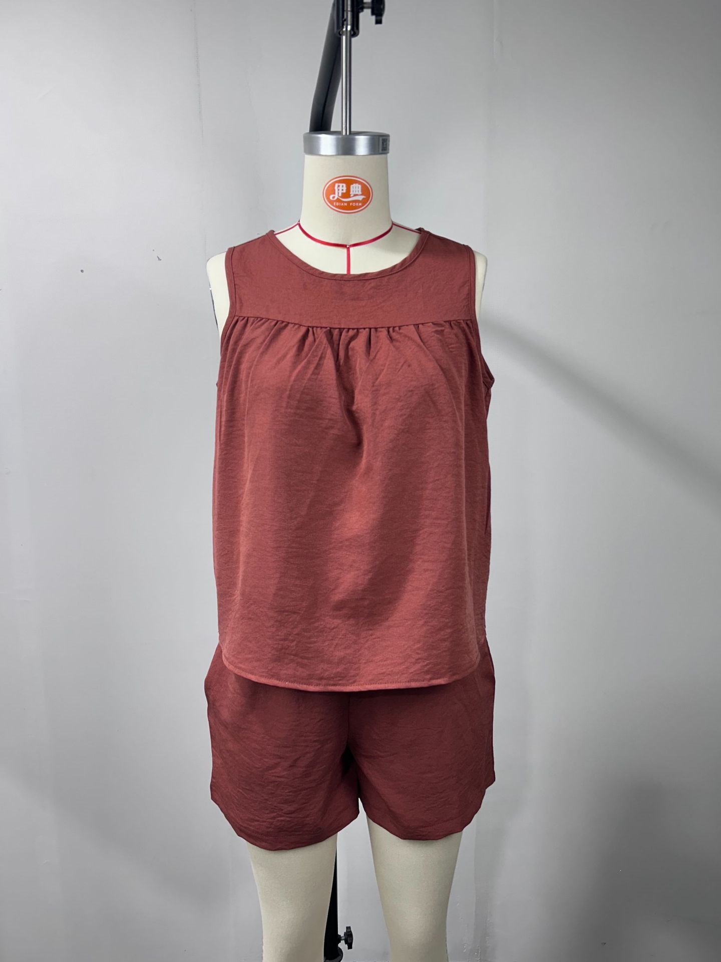Women's Sleeveless Ruched Top and Wide-Leg Shorts Set