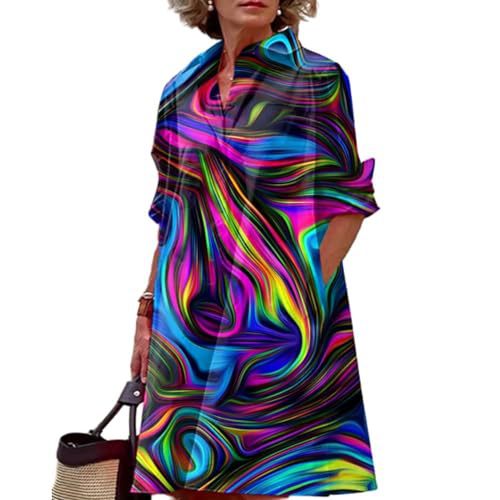 Women's Floral Print Lapel Collar Sheath Dress