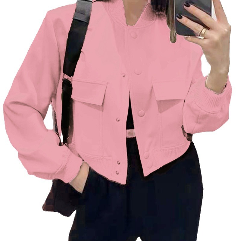 Women's Round Neck Single-Breasted Solid Color Long-Sleeve Jacket