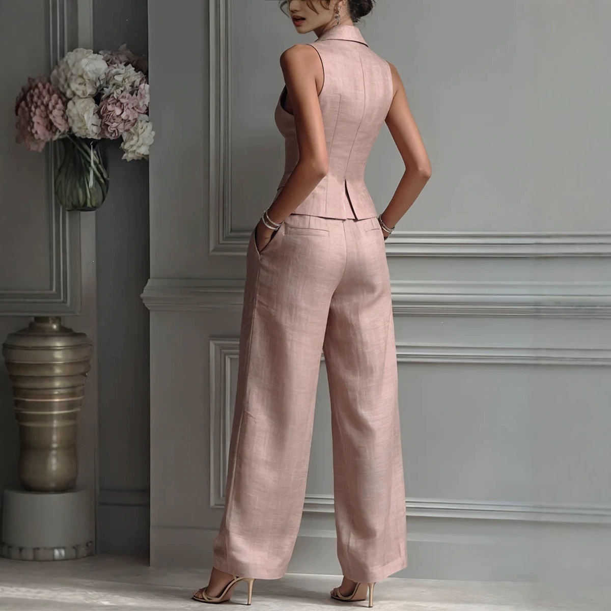 Women's Single-Breasted Vest and Pants Set Casual Relaxed Fit
