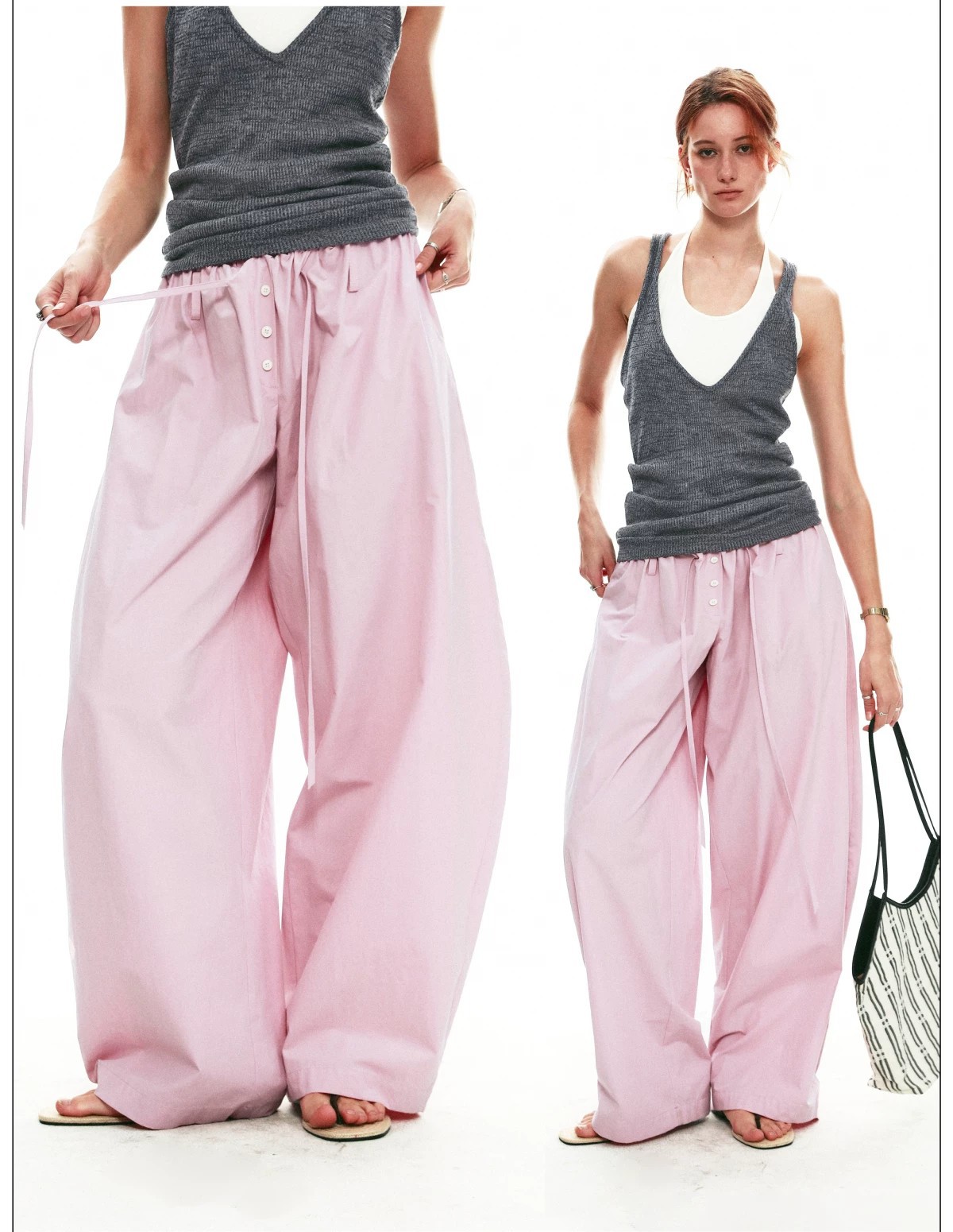 Women's French Style Balloon Pants High Waist Pleated Loose Fit