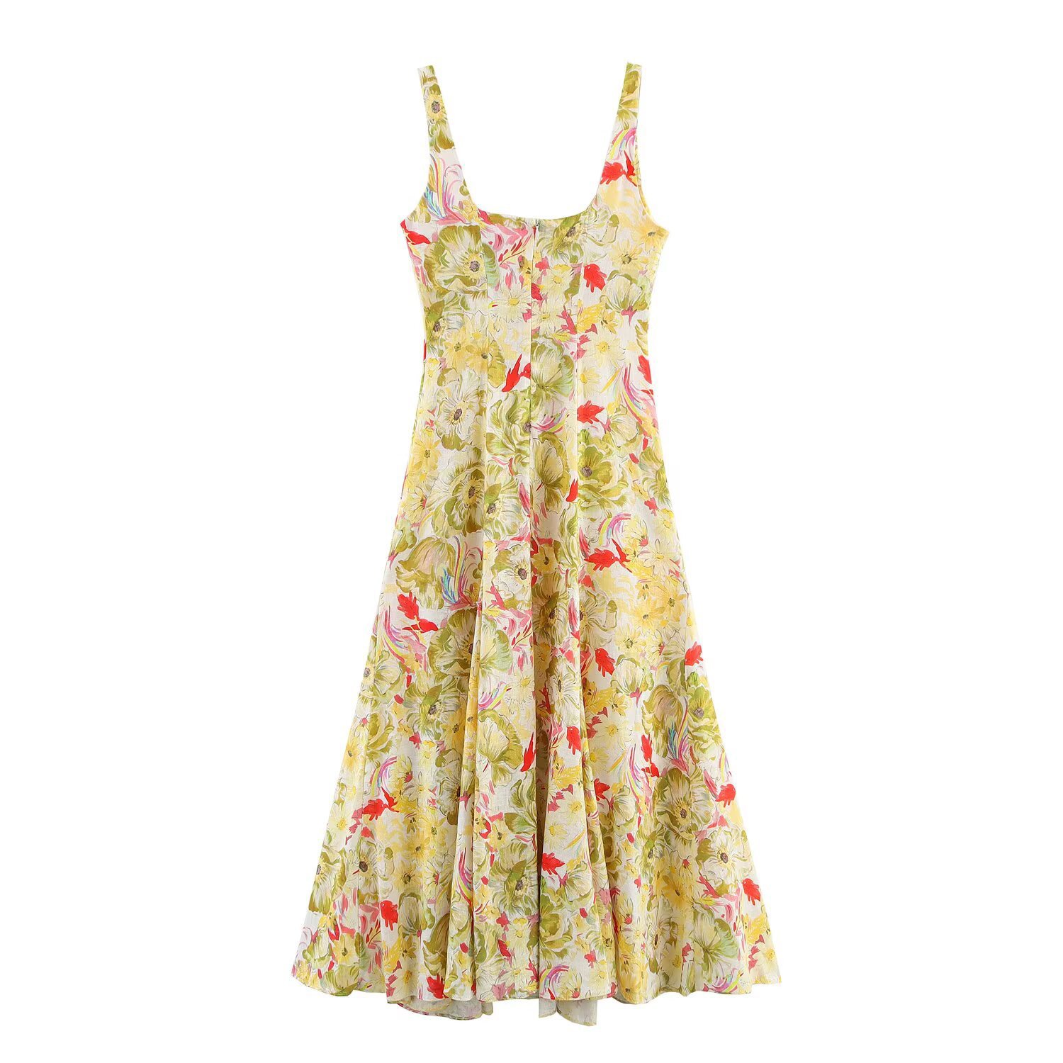 Floral Print Wide Strap A-Line Midi Dress