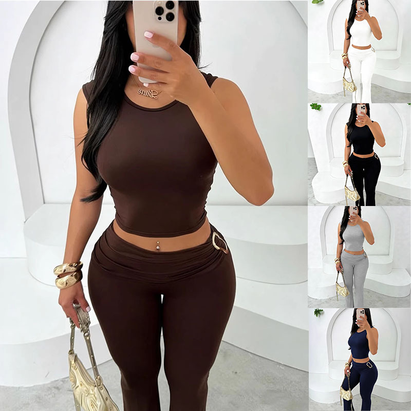 Women's Sleeveless Crop Top and Bodycon Pants Set