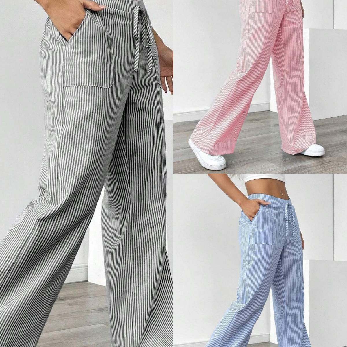 Striped Wide-Leg Casual Pants
