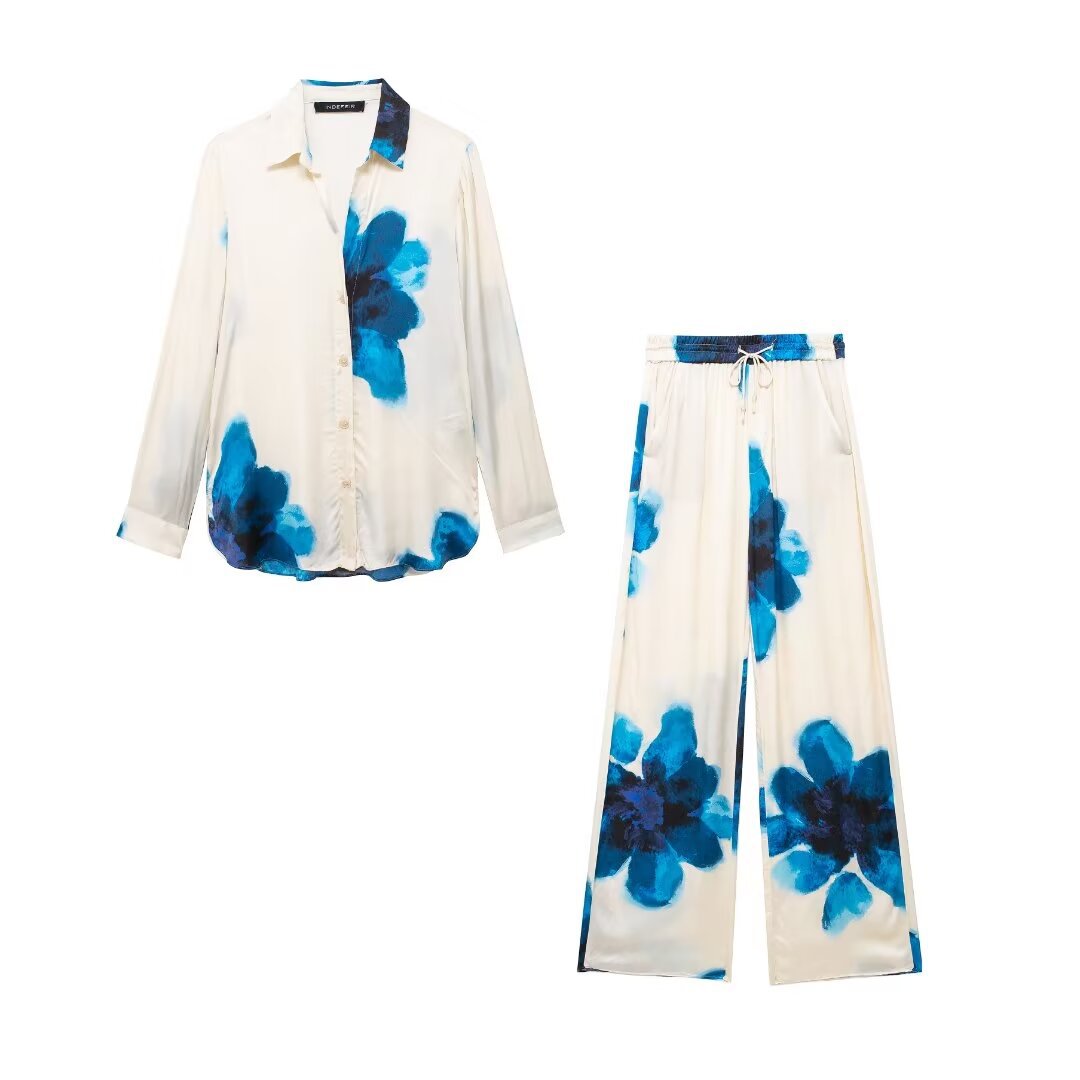 Women's Printed Drapey Shirt and Pants Set