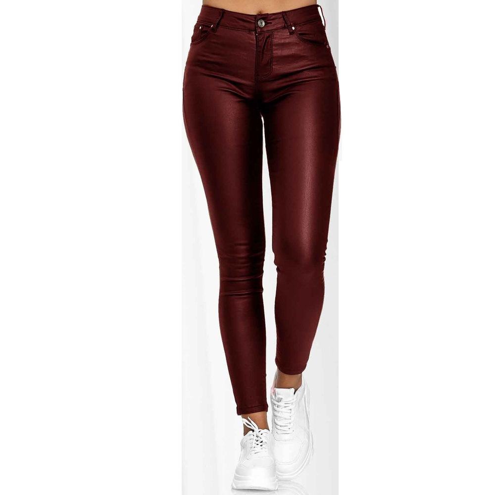 High-Waisted Solid Faux Leather Skinny Pants