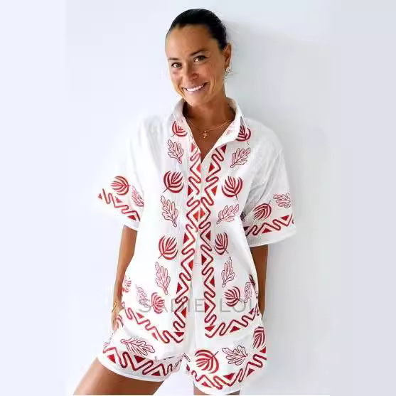 Women's Printed Shirt and Wide-Leg Shorts Two-Piece Set