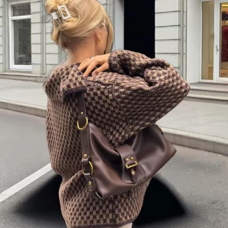Women's Plaid Knit Cardigan with Lapel Collar