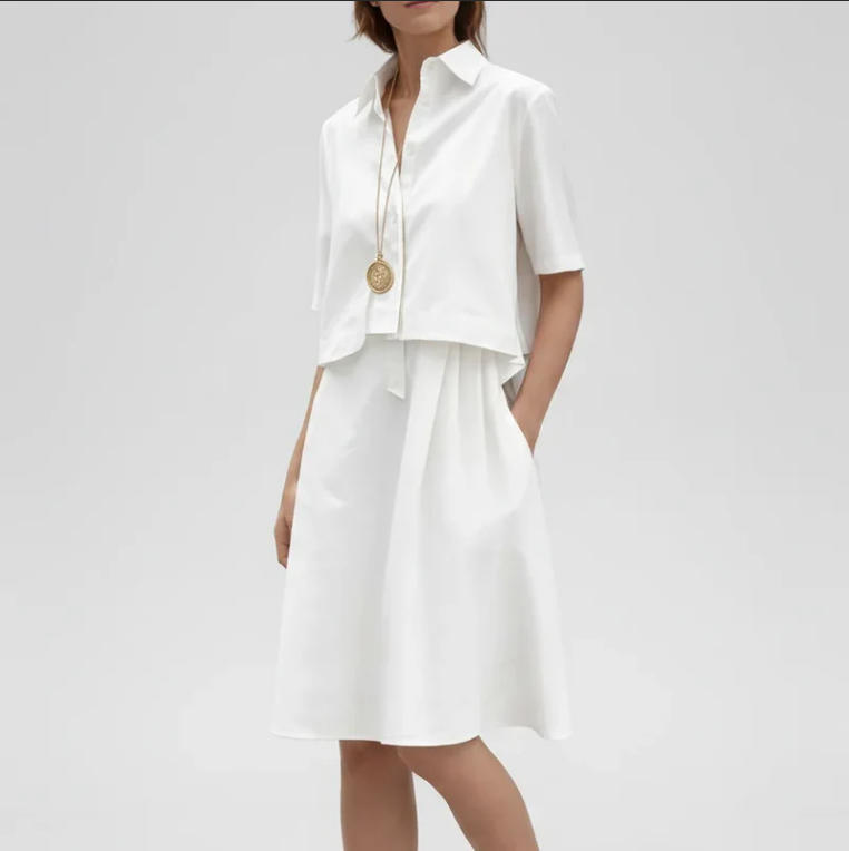 Women's White Elastic Waist Zip Pocket A-Line Cargo Dress Set