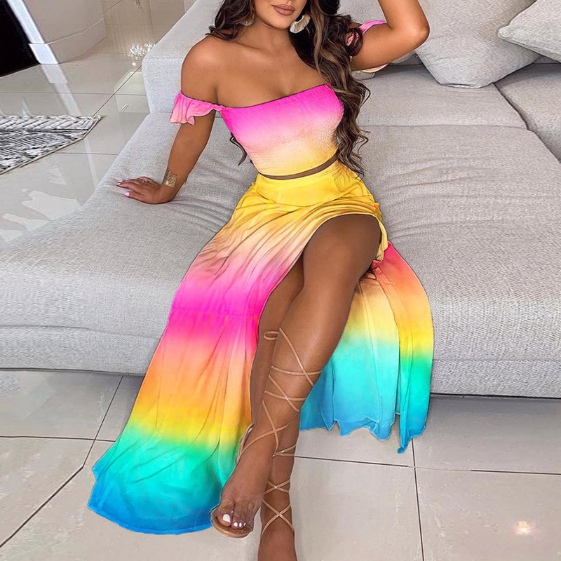 Women's Slim Fit French Bohemian Print Midi Strapless Two-Piece Dress Set