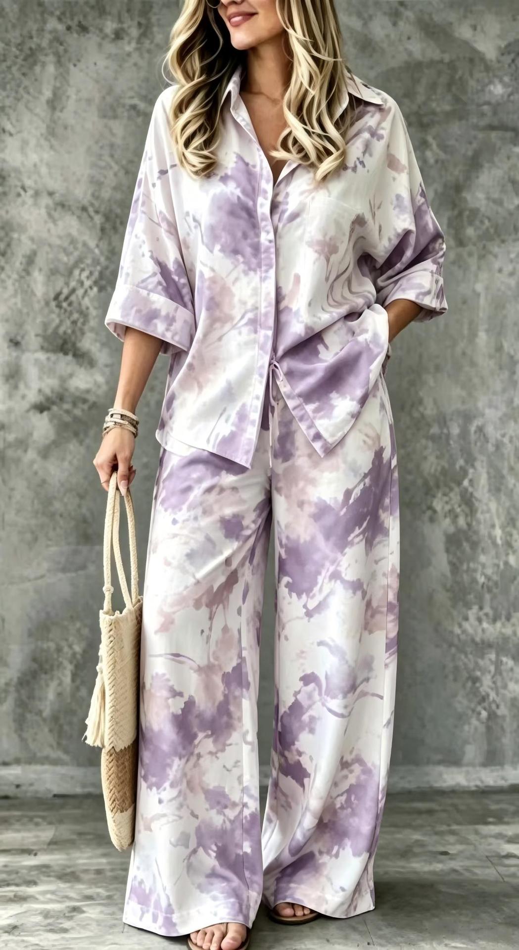 Women's Digital Print Shirt and Pants Set