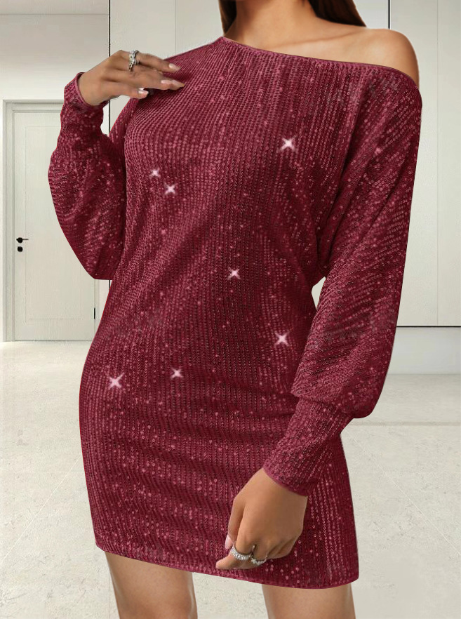 Elegant Solid Sequin Long Sleeve Bodycon Dress