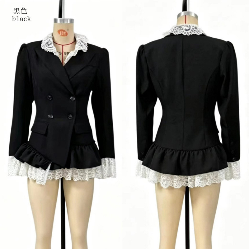 Women's Color-Block Long-Sleeve A-Line Dress with Suit Collar
