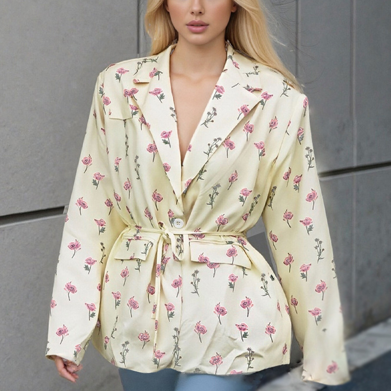 Women's V-Neck Belted Waist-Slimming Loose Fit Jacket