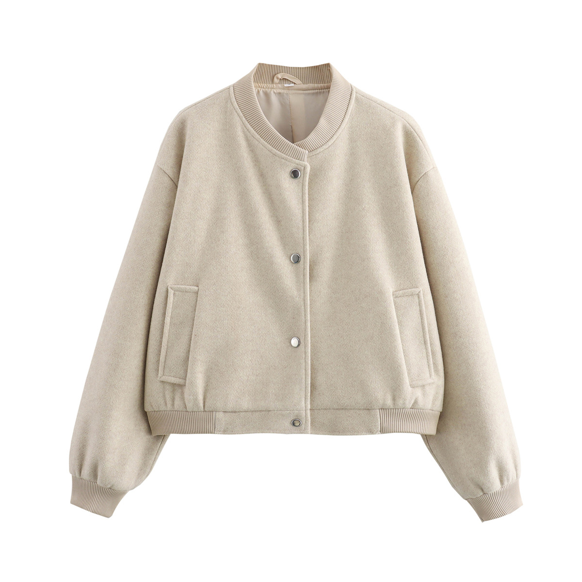 Women's Soft Tweed Jacket Round Neck Long Sleeve Button Front