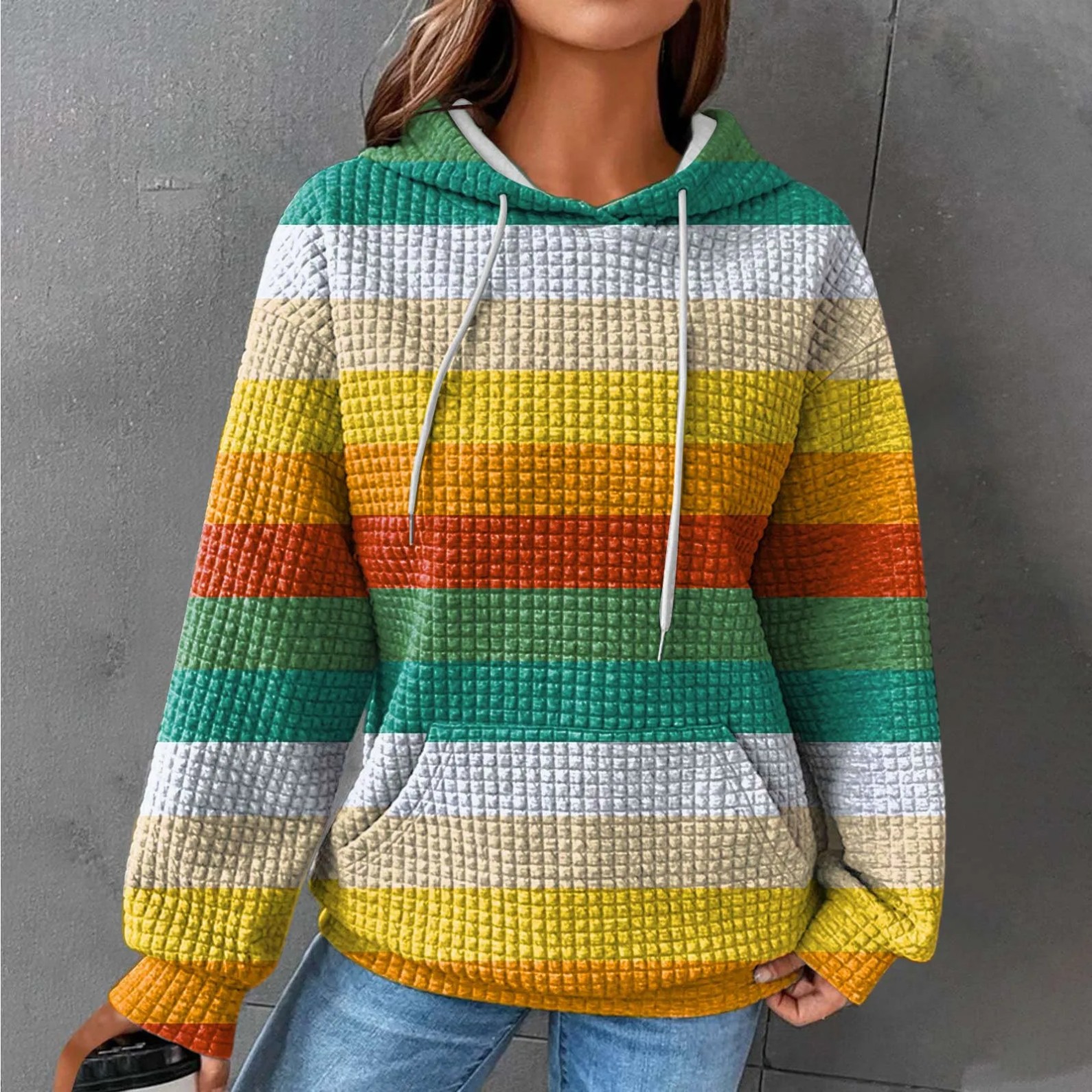 Women's Colorful Gradient Striped Print Hoodie