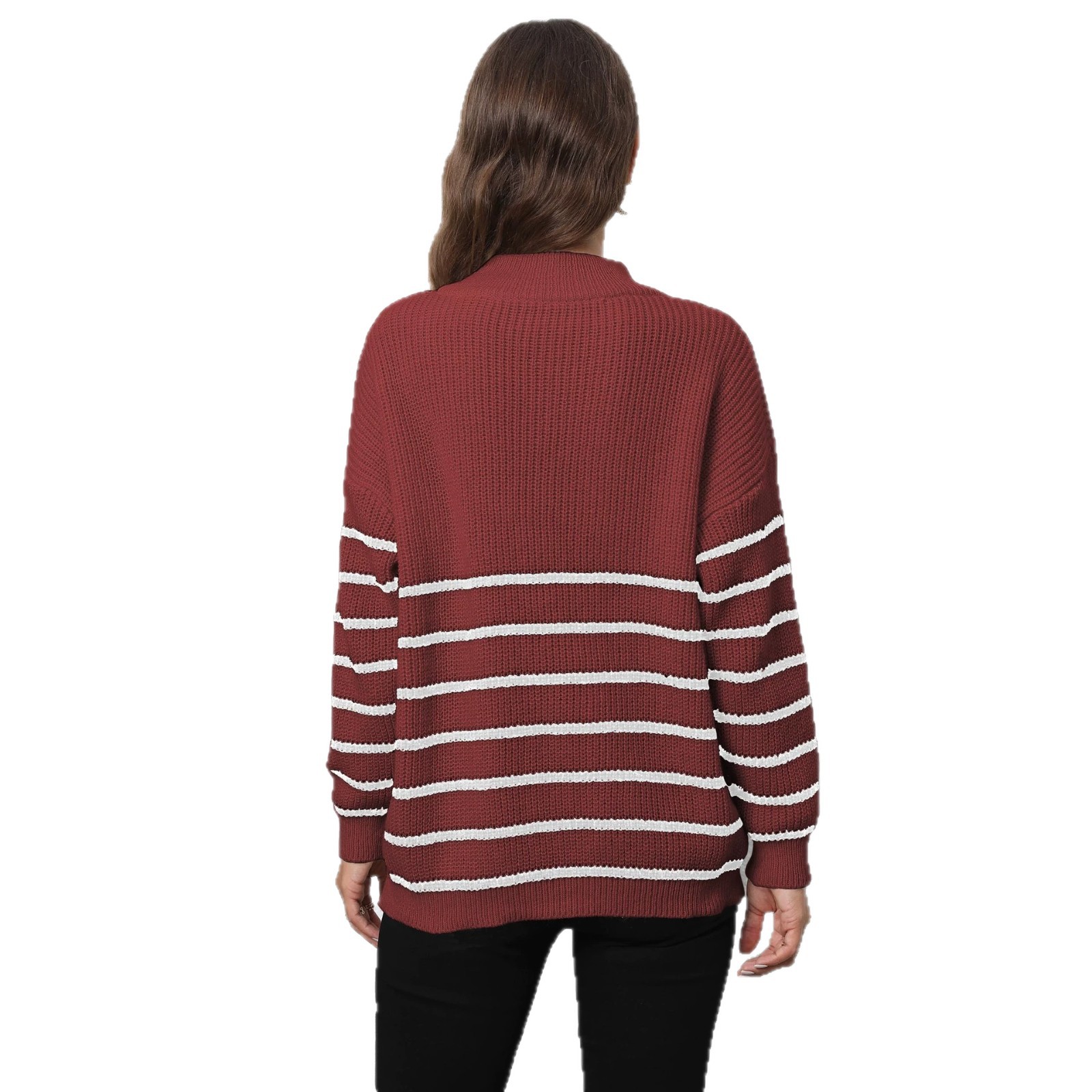 Women's Striped Half-Zip Turtleneck Pullover Sweater
