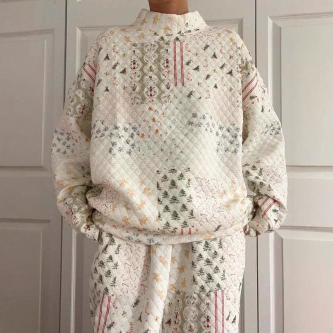Women's Plaid Colorblock Sweatshirt and Pants Set