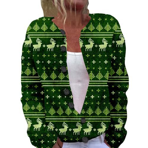 Women's Christmas Print Button Cardigan Sweater