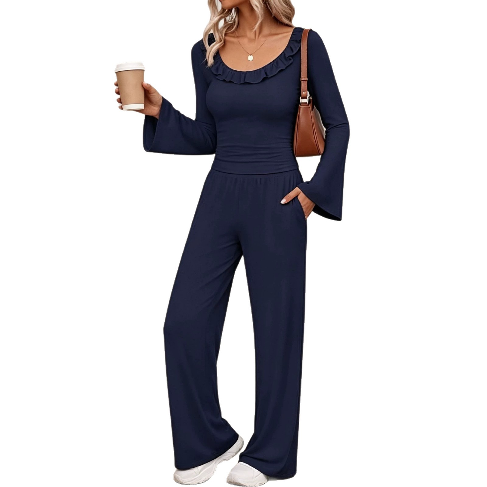 Women's Waist-Cinching Wide-Leg Pants Two-Piece Set