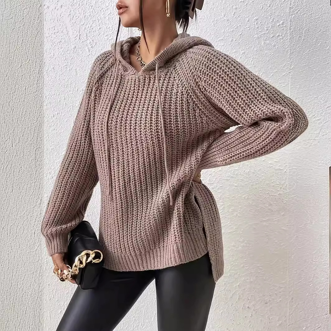 Women's Lazy Style Hooded Knit Sweater Pullover Loose Slimming