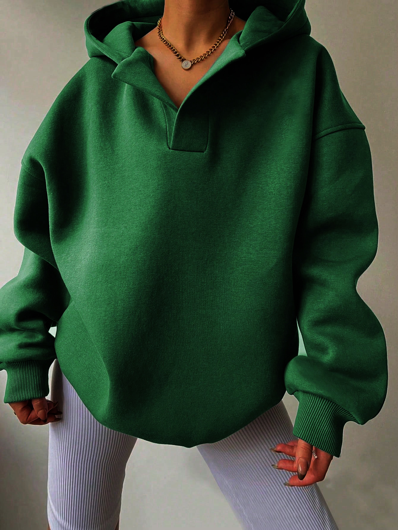 Women's Solid Color Long Sleeve Hooded Loose Sweatshirt