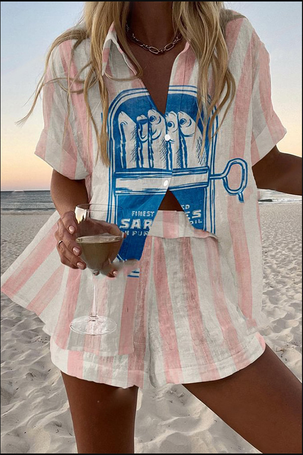 Women's Animal Print Short Sleeve Collared Top Set
