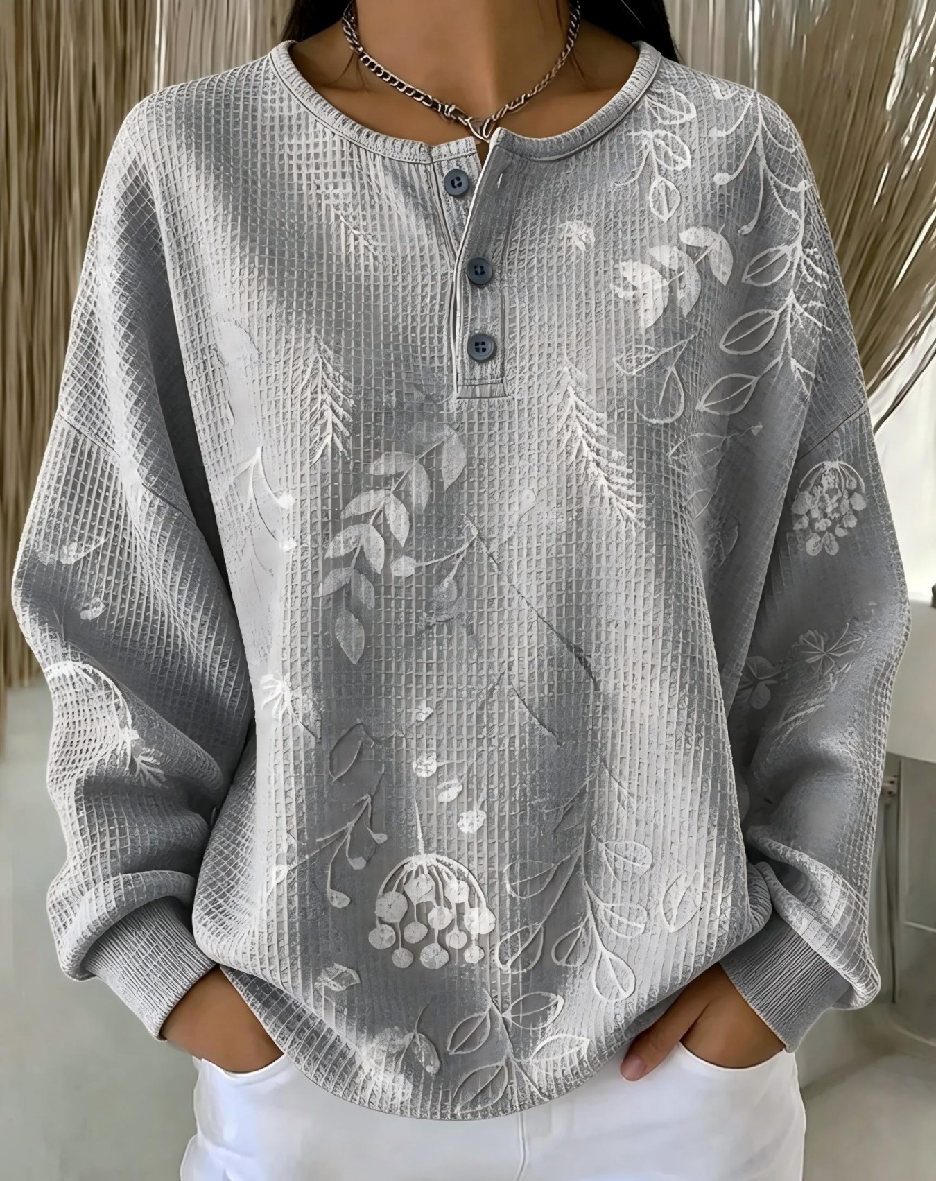 Women's Vintage Floral Print Button Sweatshirt