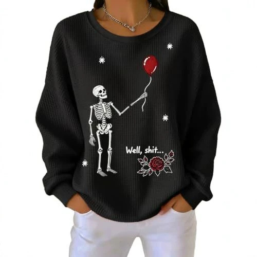 Women's Skull Floral Balloon Print Casual Sweatshirt