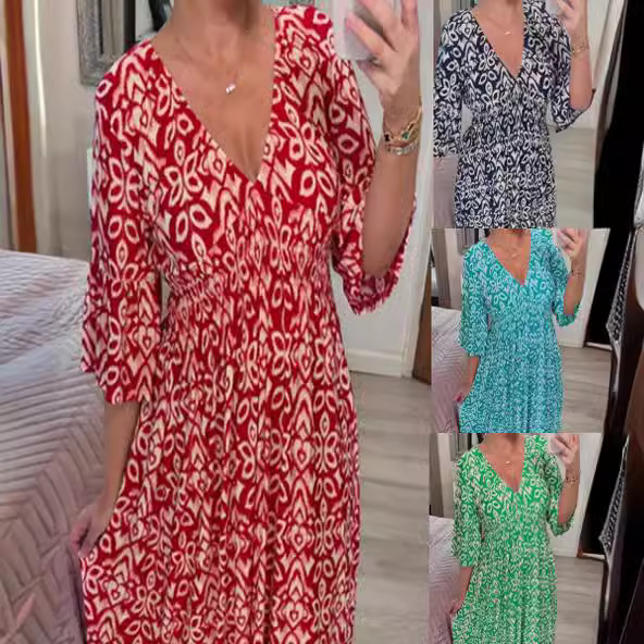 Women's Plus Size Floral V-Neck Long Beach Dress