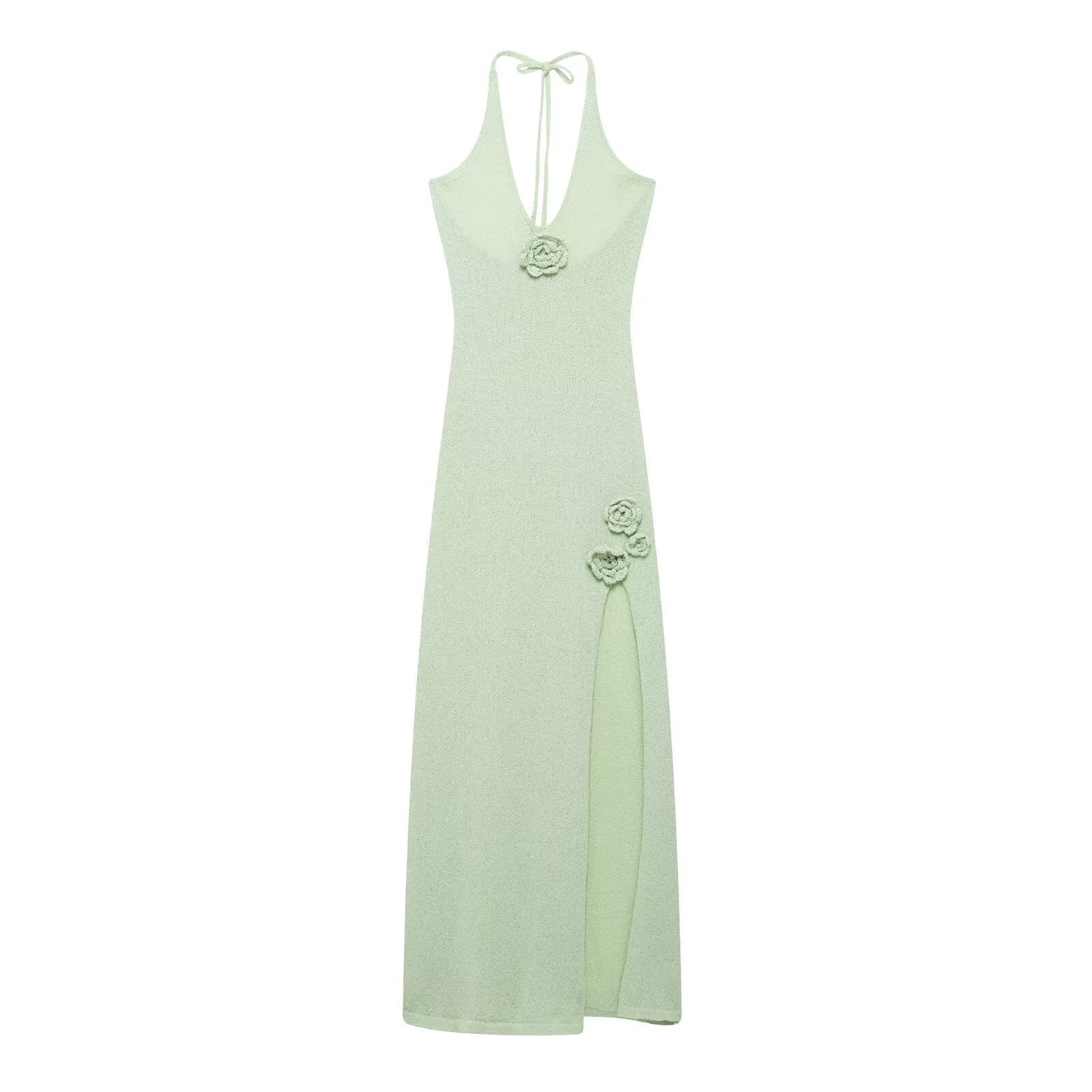 Women's Sleeveless V-Neck Open-Back A-Line Maxi Dress Solid Color