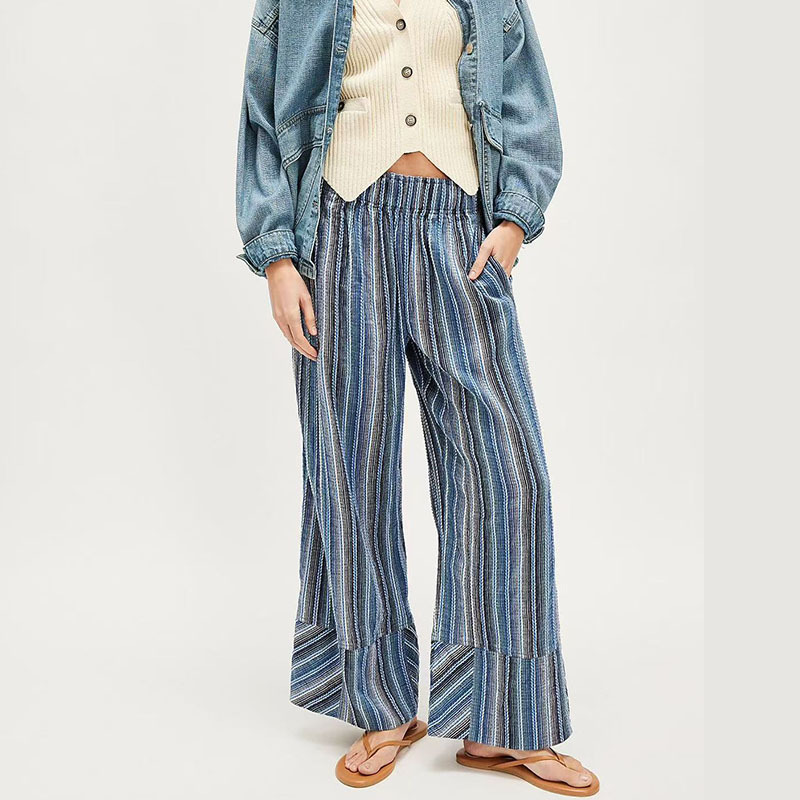Striped Wide-Leg High-Waist Straight Pants for Women