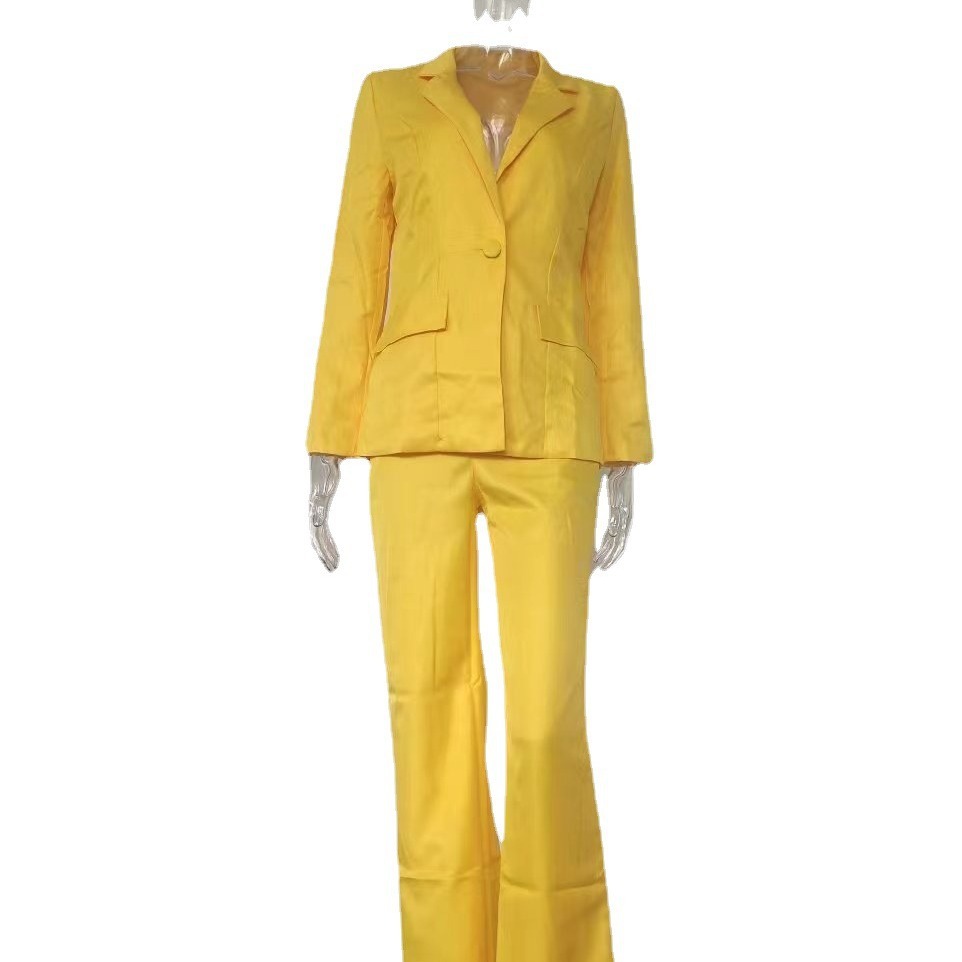 Women's Casual Blazer and Pants Suit Set Solid Color Long Sleeve